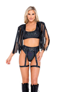 Shimmer High-Waisted Shorts and Garter Belt