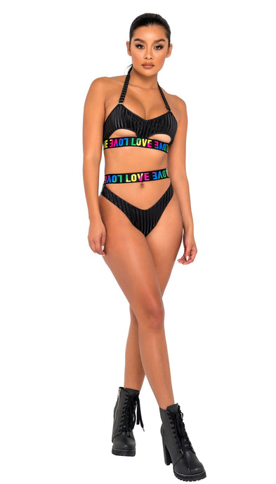 Pride Bikini Top with Underboob Cutout and LOVE Elastic Logo