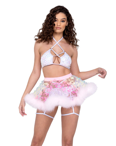 Sheer Butterfly Skirt with Marabou Trim