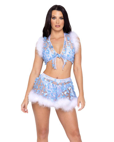 Sheer Butterfly Tie-Top with Marabou Trim