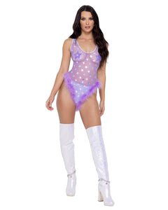 Sheer Stars Romper with Marabou Trim