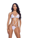 Metallic Iridescent Strappy Romper with Rhinestone Detail