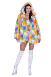 FE293 - Thigh-High Hooded Fur Coat