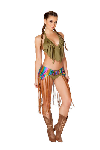 FF690 - Faux Suede Beaded Fringe Top
