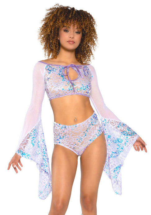 Fishnet/Mesh Sequin Flair Sleeve Top