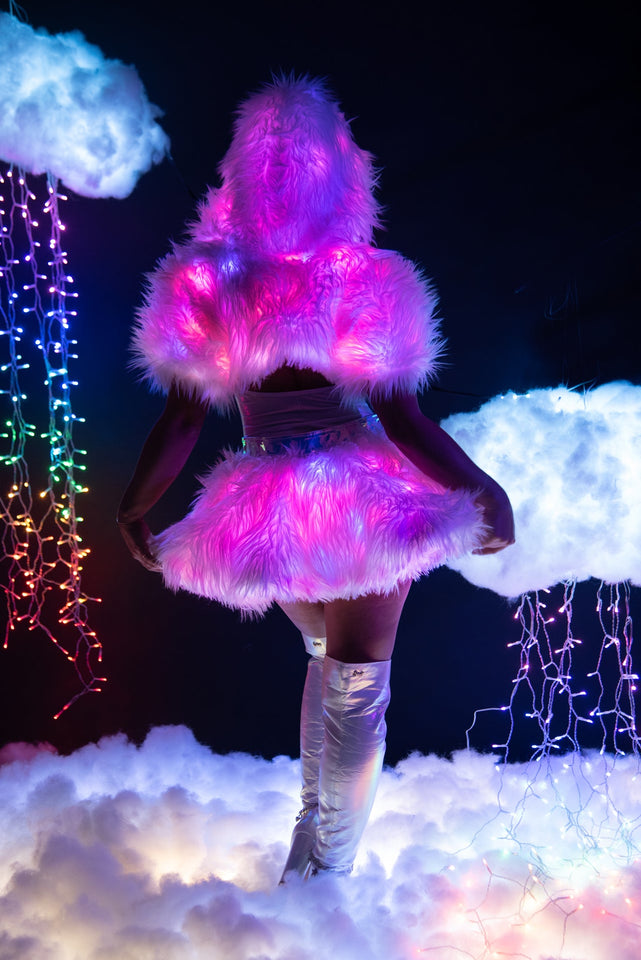 Light-Up Faux Fur Belted Skirt
